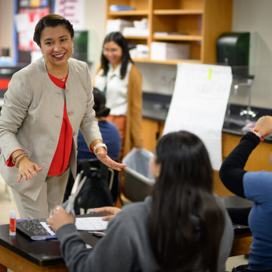 Principal Roxie Freeman interacting with students at SWISD in San Antonio