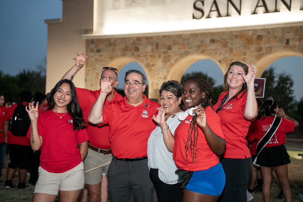 President Ochoa and TAMUSA Jags pose for a photo at the annual Jag March