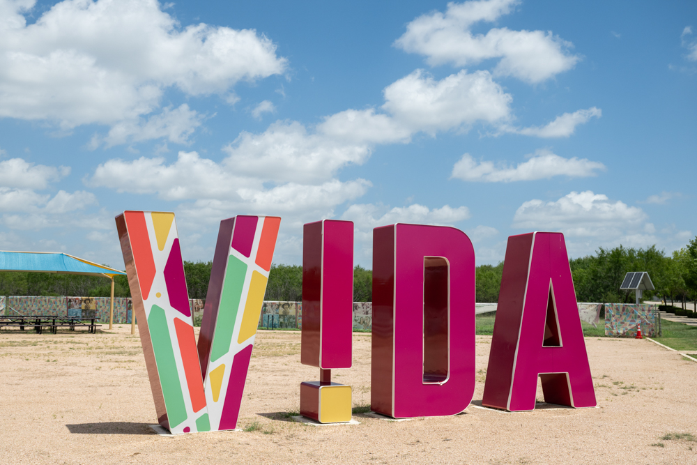 The VIDA sign at the corner of Jaguar Pkwy and Zarzamora.