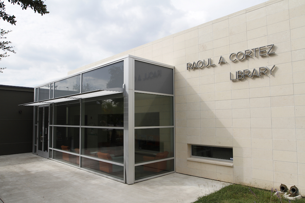 The modern entrance of the Cortez Library