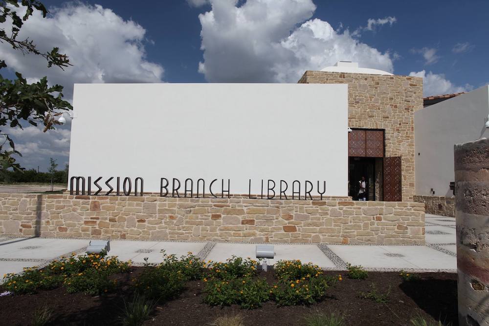 A geometric entrance of the Mission Branch Library